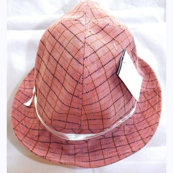 D&Y pink velvet stripes bling buckle fedora hat - Picture 3 of 5